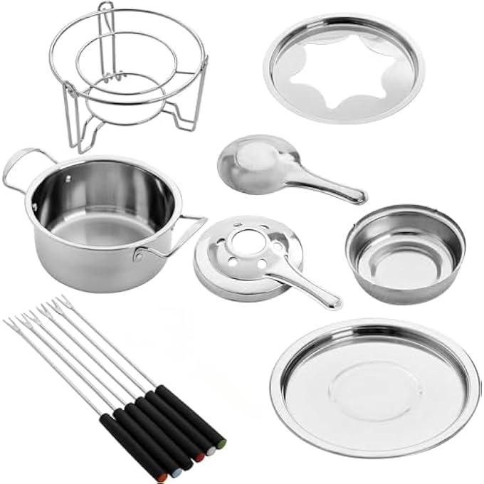 rayihni Candy Melting Pot Fondue Set Stainless Steel Fondue Pot Set With Forks Cheese Fondue Pot For Chocolate Sauces Ice Cream Temperature Control - Image 3