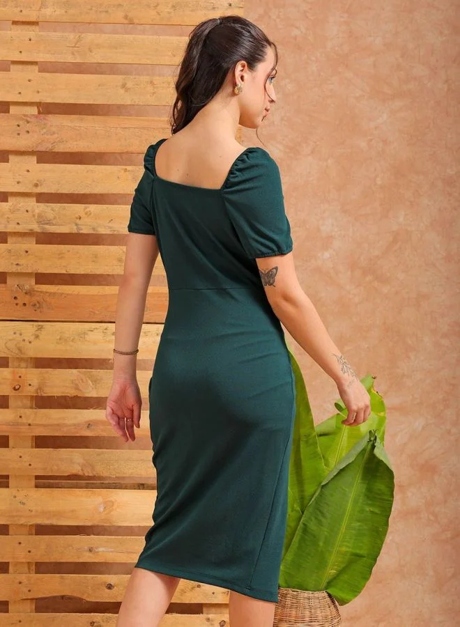 Freehand  Women Regular Fit Solid Square Neck Short Sleeve Wrap Dress for Women | Best Price UAE