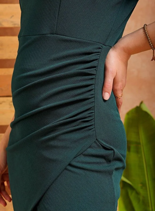 Freehand  Women Regular Fit Solid Square Neck Short Sleeve Wrap Dress for Women | Best Price UAE