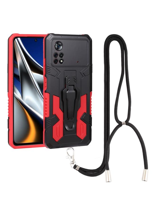 The Bros Case For Xiaomi Poco X4 Pro 5G Lanyard Mecha Armor Kickstand PC + TPU Phone Case