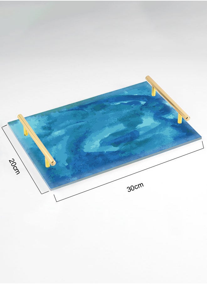LOWHA Decorative Acrylic Serving Tray with Gold Color Metal Handles Dark Watercolor Vector 20x30cm  - Image 2