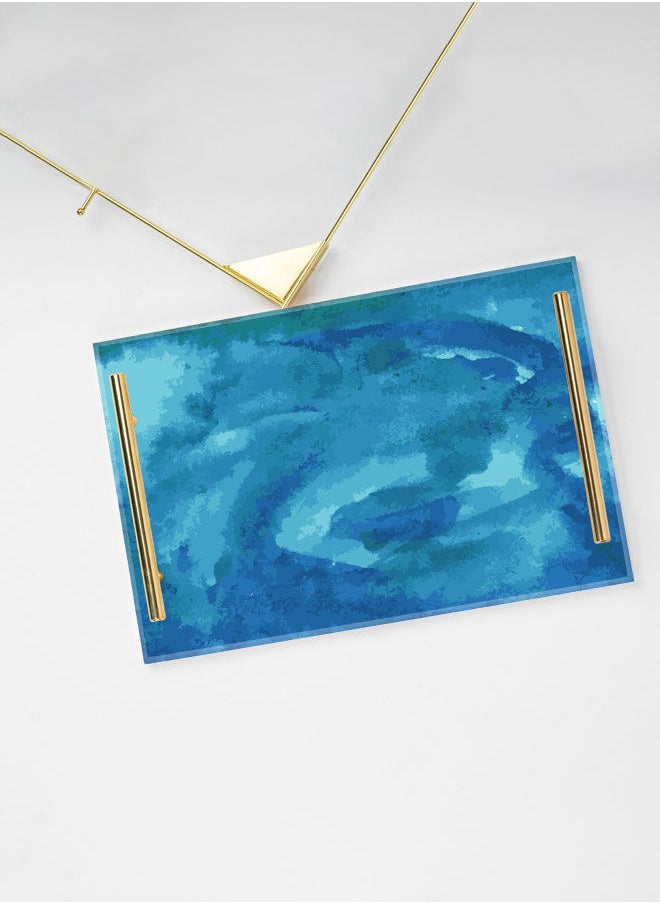 LOWHA Decorative Acrylic Serving Tray with Gold Color Metal Handles Dark Watercolor Vector 20x30cm  - Image 3