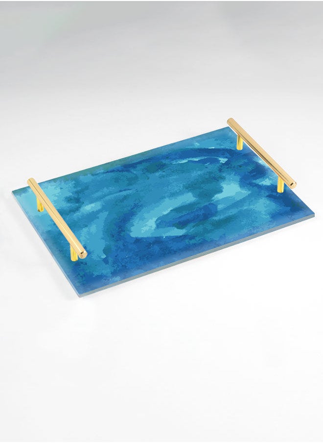 LOWHA Decorative Acrylic Serving Tray with Gold Color Metal Handles Dark Watercolor Vector 20x30cm  - Image 1