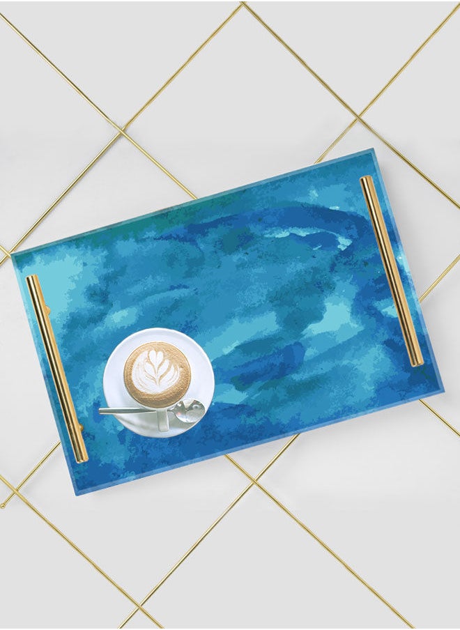 LOWHA Decorative Acrylic Serving Tray with Gold Color Metal Handles Dark Watercolor Vector 20x30cm  - Image 5