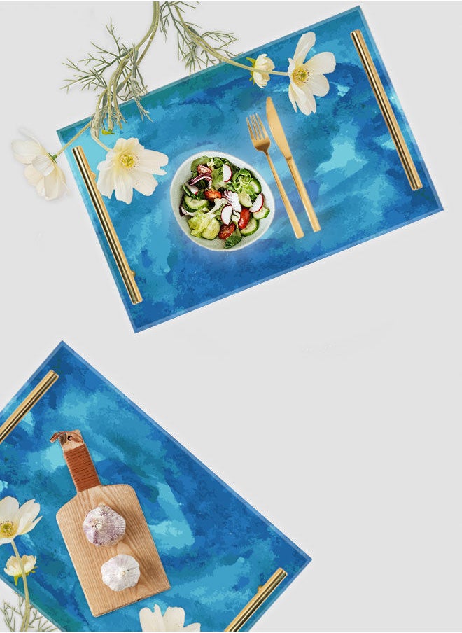 LOWHA Decorative Acrylic Serving Tray with Gold Color Metal Handles Dark Watercolor Vector 20x30cm  - Image 4