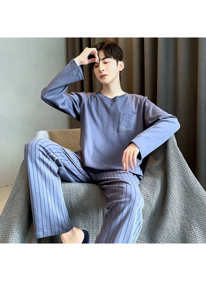 Men's Pajamas Two-Piece Men's Long-Sleeved Pyjamas Spring And Autumn Korean Fashion Cotton  Leisure Home Wear Suit - Image 1