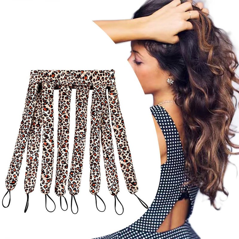 Heatless Hair Curler Rod Headband Skin No Heat Hair Curls for Long Hair with Removable Adjustable Straps Sleep in Over Night Heatless Curling Hair Roller for Women Girls Leopard Print