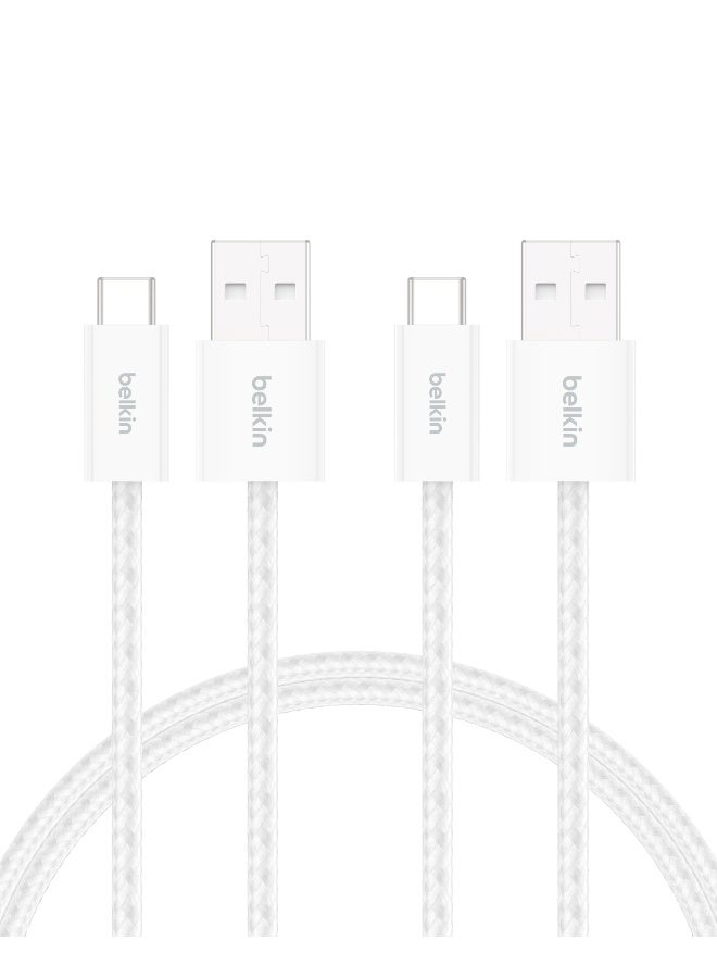 belkin 2-Pack Braided USB-A to USB-C Cable 5ft, 15W - Soft, Flexible Fast-Charging Cable, Type C Charger Cord for iPhone 16 & 15 Series, Galaxy S25, Pixel 9, iPad Pro, & More - White white - Image 1