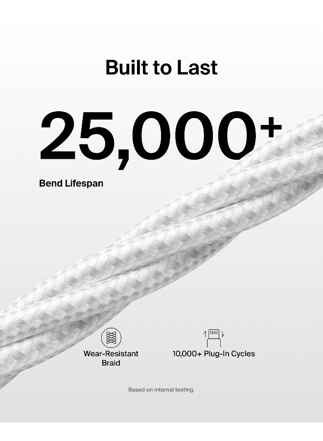 belkin 2-Pack Braided USB-A to USB-C Cable 5ft, 15W - Soft, Flexible Fast-Charging Cable, Type C Charger Cord for iPhone 16 & 15 Series, Galaxy S25, Pixel 9, iPad Pro, & More - White white - Image 3