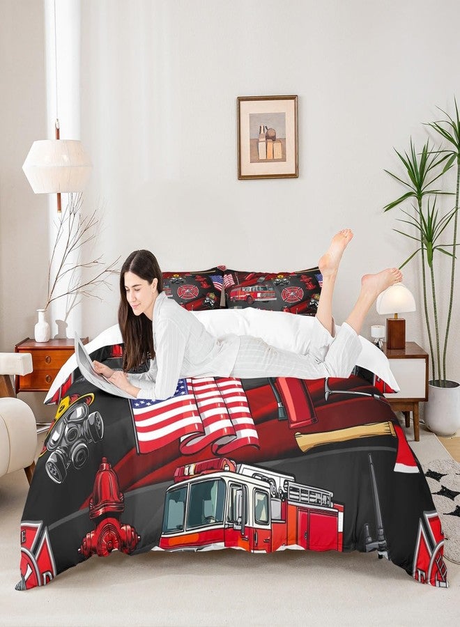 Homewish American Flag Duvet Cover Set Twin,Cartoon Fire Truck Bedding Set 2pcs for Kids Teen Boys Room Decor, Fire Fighting Supplies Comforter Cover Soft Fire Extinguisher Quilt Cover with 1 Pillowcase - Image 2