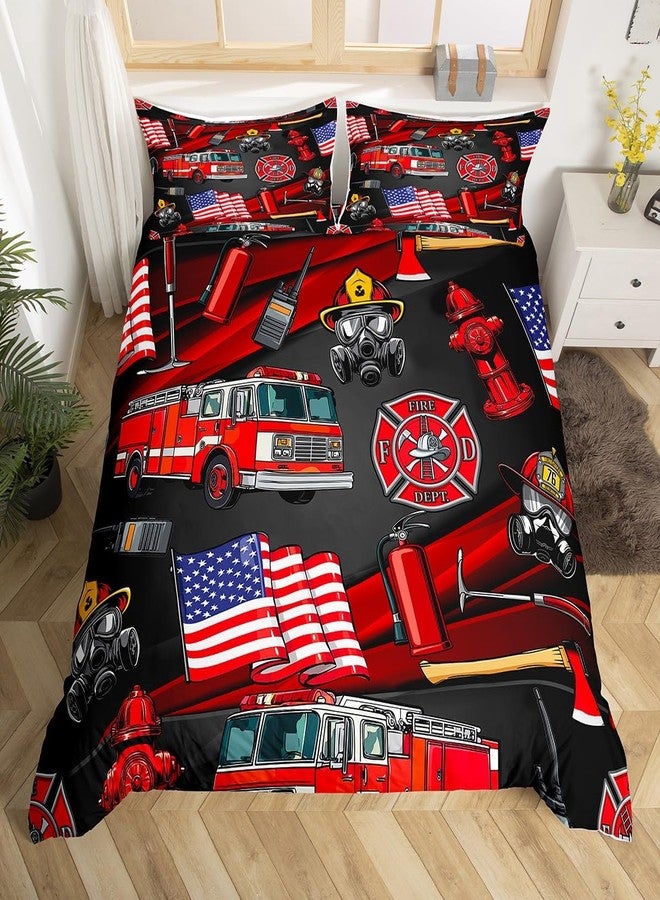 Homewish American Flag Duvet Cover Set Twin,Cartoon Fire Truck Bedding Set 2pcs for Kids Teen Boys Room Decor, Fire Fighting Supplies Comforter Cover Soft Fire Extinguisher Quilt Cover with 1 Pillowcase - Image 4