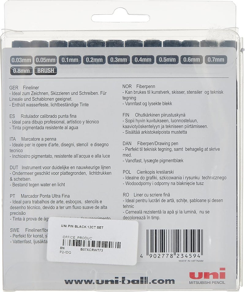 Uniball uni-ball UNI PIN Black Fineliner Drawing Pen Set - Pack of 12 - Image 2
