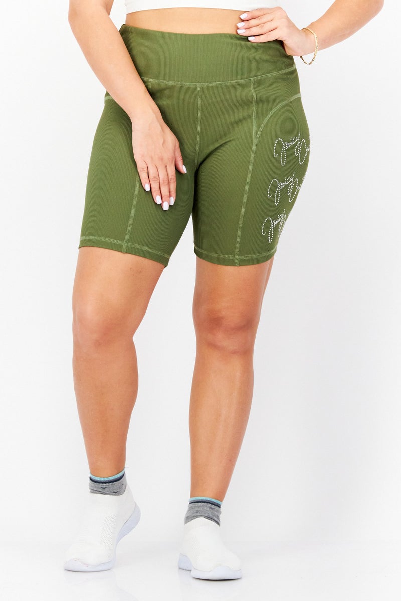 Juicy Couture Women Stretchable Textured Basic Shorts, Olive - Image 1