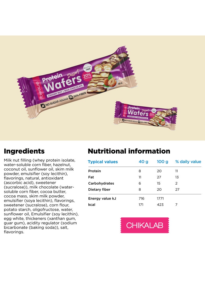 Chikalab - Protein Wafers Dessert Milk Chocolate with Creamy Hazelnut Filling 12x40g - Image 1