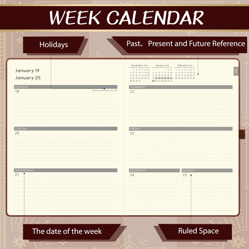 Artfan 2026 Planner - Planner 2026 Weekly and Monthly, 9" x 11", Jan. 2026 - Dec. 2026, Weekly and Monthly Planner, Leather Cover with Thick Paper, Back Pocket - The Sun - Image 5