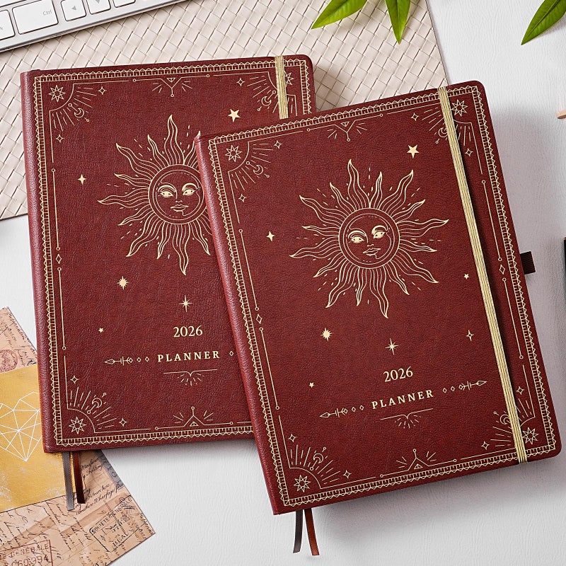 Artfan 2026 Planner - Planner 2026 Weekly and Monthly, 9" x 11", Jan. 2026 - Dec. 2026, Weekly and Monthly Planner, Leather Cover with Thick Paper, Back Pocket - The Sun - Image 2
