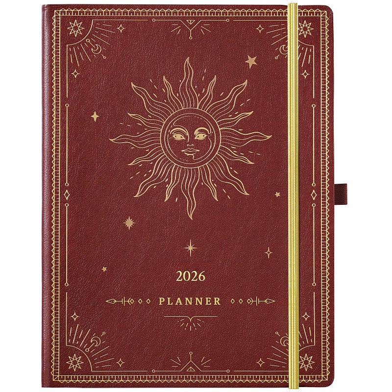 Artfan 2026 Planner - Planner 2026 Weekly and Monthly, 9" x 11", Jan. 2026 - Dec. 2026, Weekly and Monthly Planner, Leather Cover with Thick Paper, Back Pocket - The Sun - Image 1