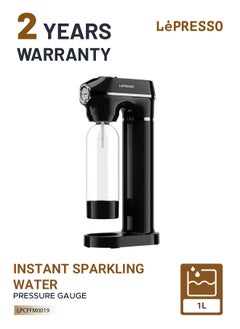 LePRESSO Sparkling Water Maker 1L with Pressure Meter / Efficient Water Carbonator / Adjustable Fizz Pressure / One-Button Operation - Black  - Image 1