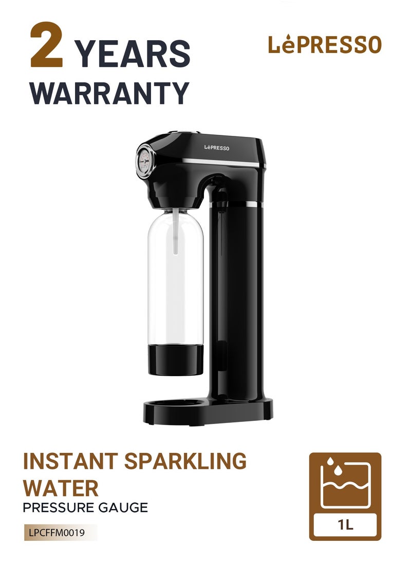 LePRESSO - Sparkling Water Maker 1L with Pressure Meter / Efficient Water Carbonator / Adjustable Fizz Pressure / One-Button Operation - Black - Image 1