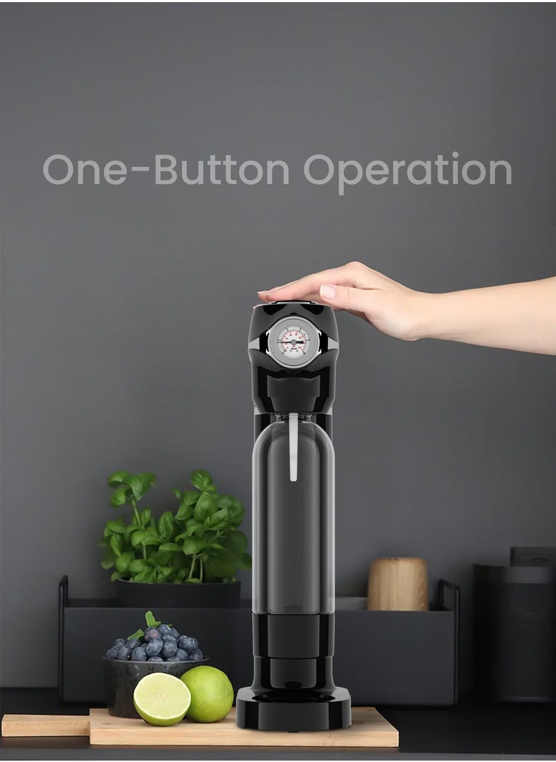 LePRESSO - Sparkling Water Maker 1L with Pressure Meter / Efficient Water Carbonator / Adjustable Fizz Pressure / One-Button Operation - Black - Image 1
