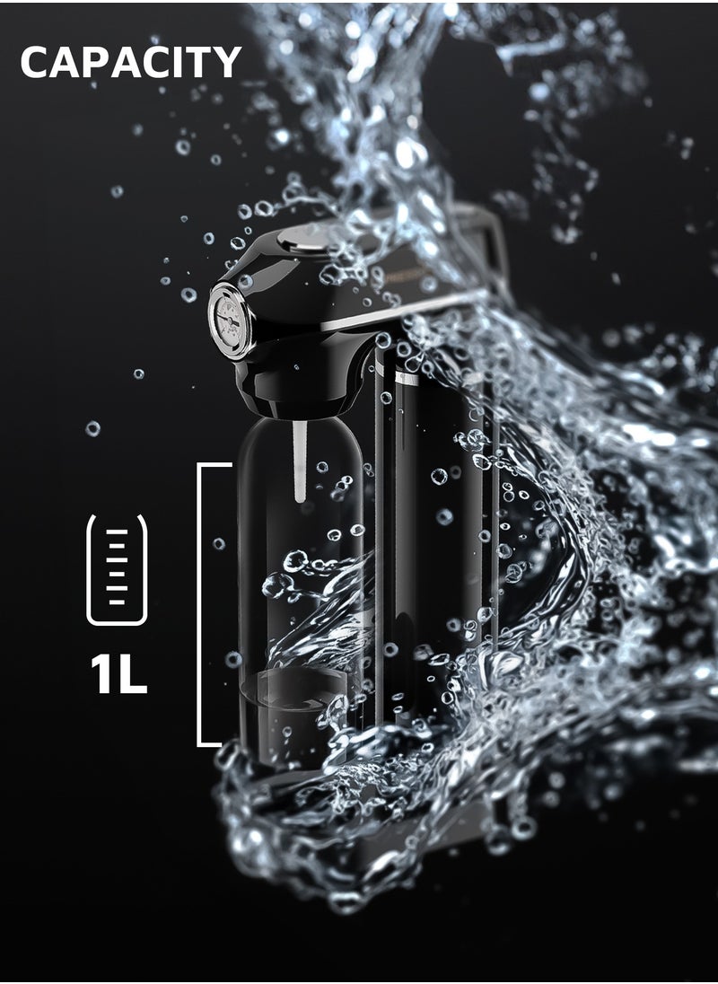 LePRESSO - Sparkling Water Maker 1L with Pressure Meter / Efficient Water Carbonator / Adjustable Fizz Pressure / One-Button Operation - Black - Image 1