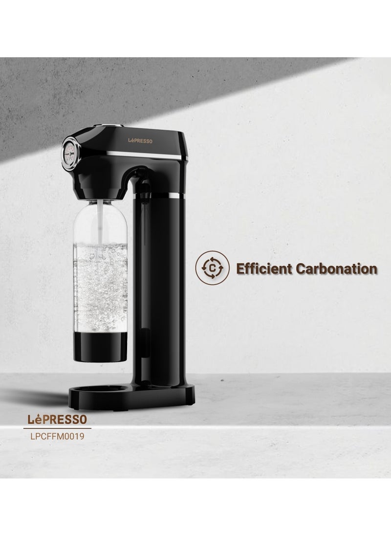 LePRESSO - Sparkling Water Maker 1L with Pressure Meter / Efficient Water Carbonator / Adjustable Fizz Pressure / One-Button Operation - Black - Image 1