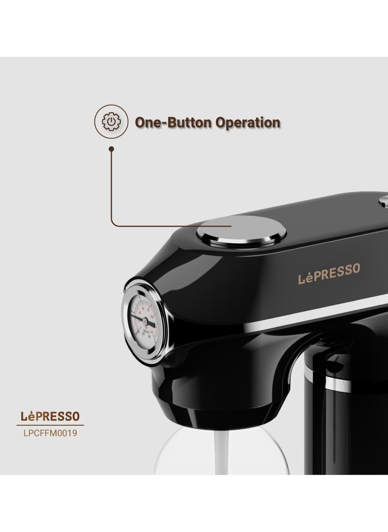 LePRESSO - Sparkling Water Maker 1L with Pressure Meter / Efficient Water Carbonator / Adjustable Fizz Pressure / One-Button Operation - Black - Image 1