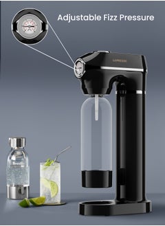 LePRESSO Sparkling Water Maker 1L with Pressure Meter / Efficient Water Carbonator / Adjustable Fizz Pressure / One-Button Operation - Black  - Image 3