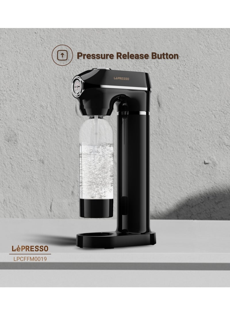 LePRESSO - Sparkling Water Maker 1L with Pressure Meter / Efficient Water Carbonator / Adjustable Fizz Pressure / One-Button Operation - Black - Image 1