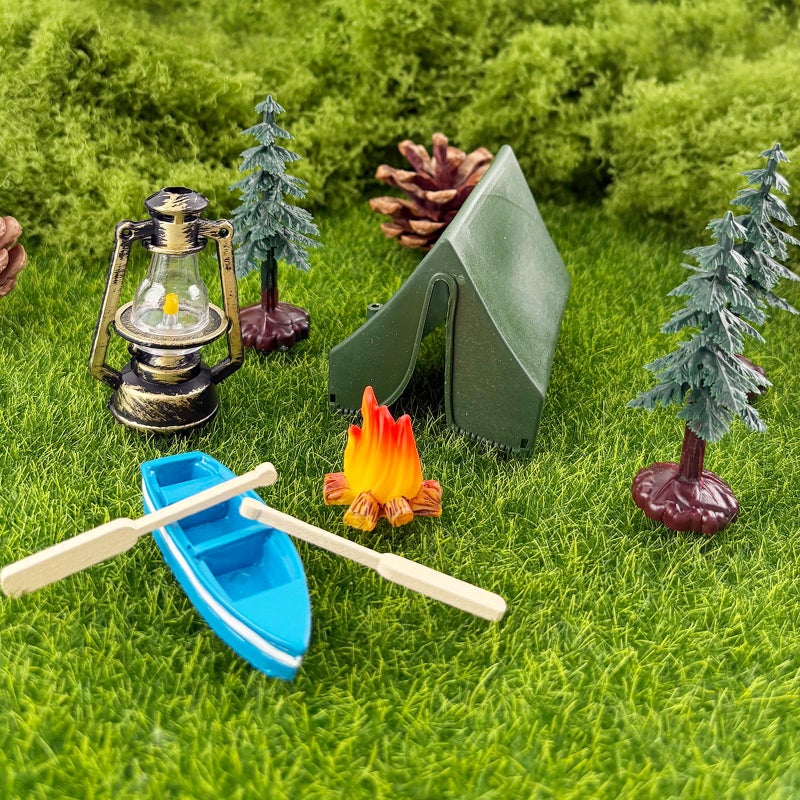 Morofme Camping Cake Decorations Tent Cake Topper Wilderness Forest Themed Cupcake Topper Boat Fireside Campfire Tree Cupcake Decor for Camping Theme Birthday Party Supplies - Image 5