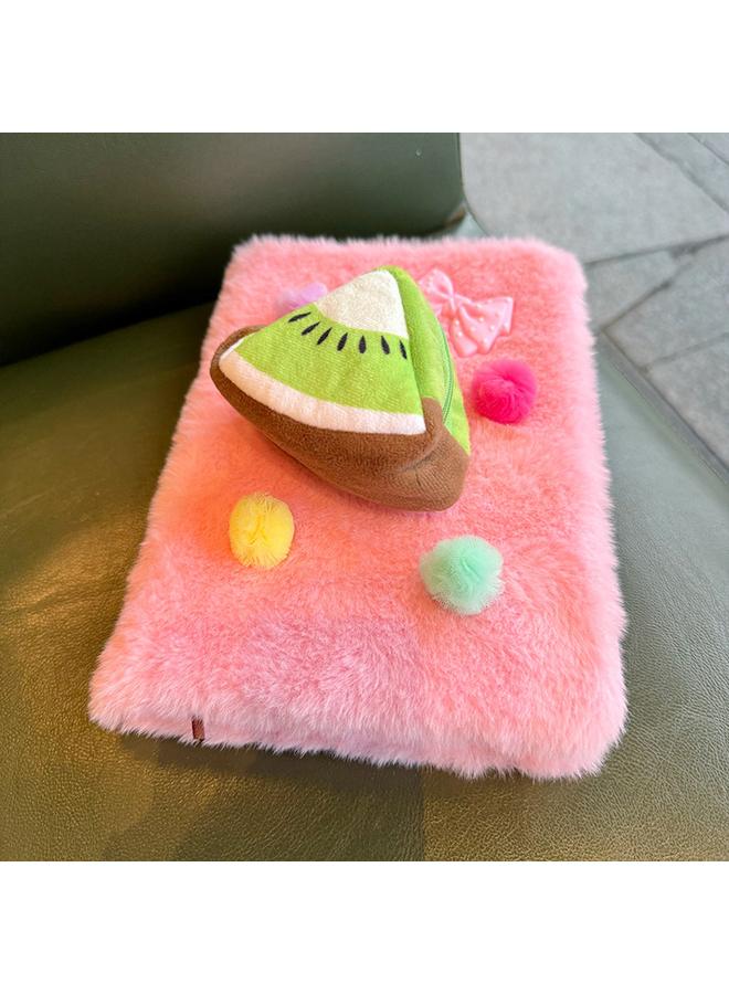 Bluejw Fluffy Cute High-value Hand Ledger Cartoon Strawberry Fruit Pattern Girl's Heart Plush Notebook - Image 4