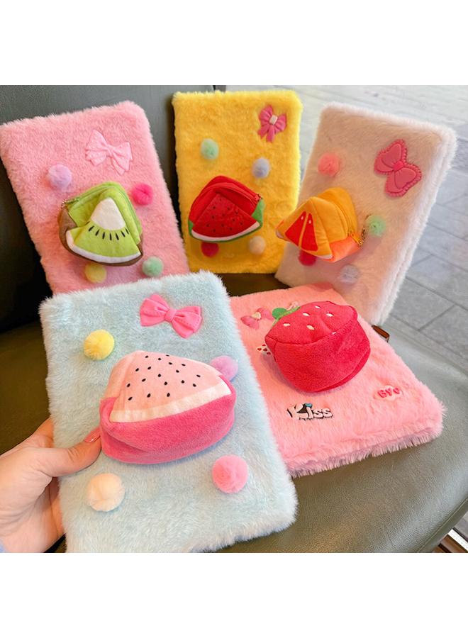 Bluejw Fluffy Cute High-value Hand Ledger Cartoon Strawberry Fruit Pattern Girl's Heart Plush Notebook - Image 3