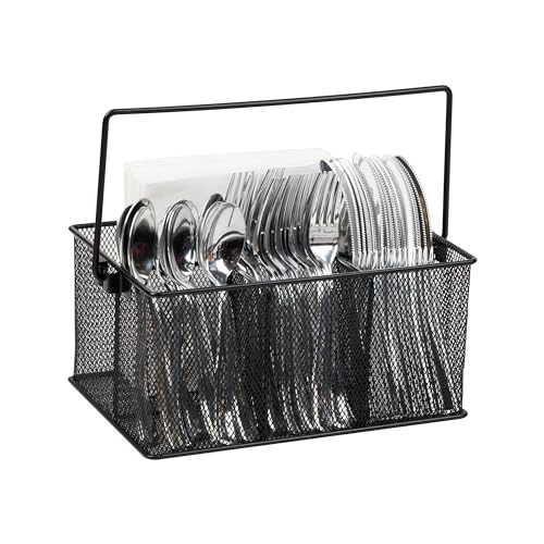 Mind Reader Utensil Holder, Silverware Organizer, Caddy, Cutlery Holder, Kitchen, Metal Mesh, 10"L x 7"W x 4.75"H, Black - Image 1