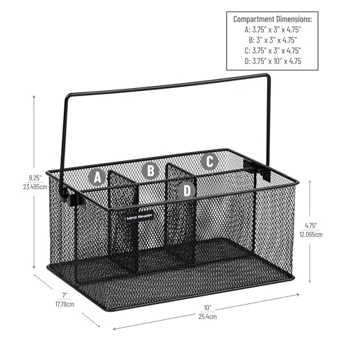 Mind Reader Utensil Holder, Silverware Organizer, Caddy, Cutlery Holder, Kitchen, Metal Mesh, 10"L x 7"W x 4.75"H, Black - Image 3