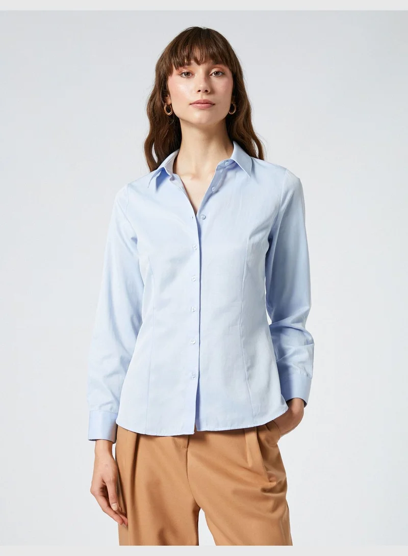 KOTON Slim Fit Long Sleeve Button Detail Classic Shirt