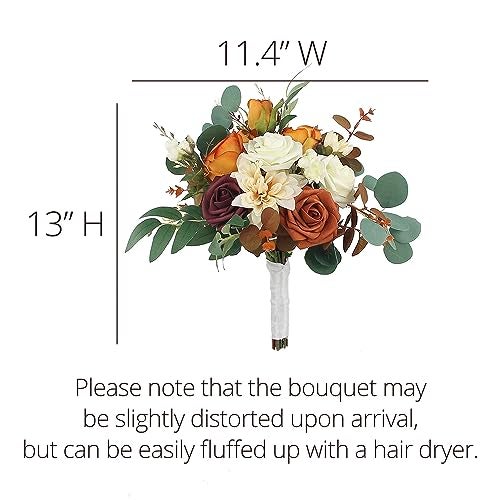 Rinlong Set of 2 Fall Wedding Bouquets for Bridesmaids Burnt Orange Terracotta Bridesmaid Bouquet Wedding Ceremony - Image 4