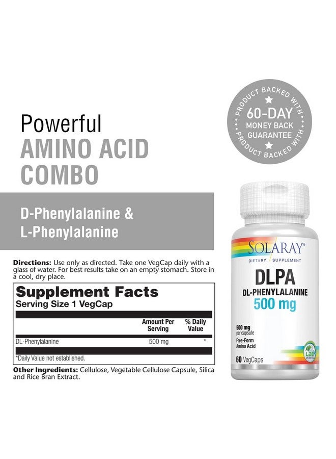 SOLARAY DL-Phenylalanine, 500mg | 50-50 Blend of Essential Amino Acids for Nervous System, Mood & Energy Support | 60 VegCaps - Image 3