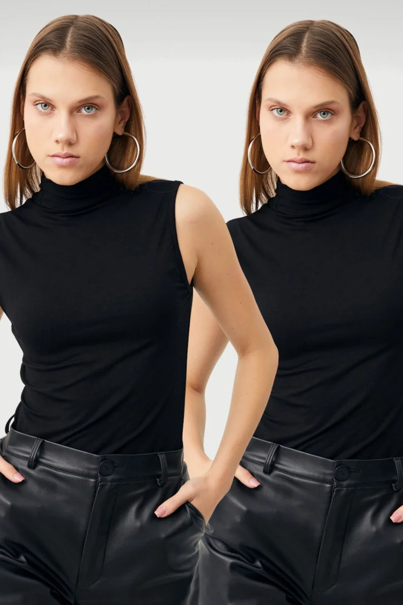 بيبانتولون BIPANTOLON Women's 2-Pack Sleeveless Half Turtleneck Bodysuits