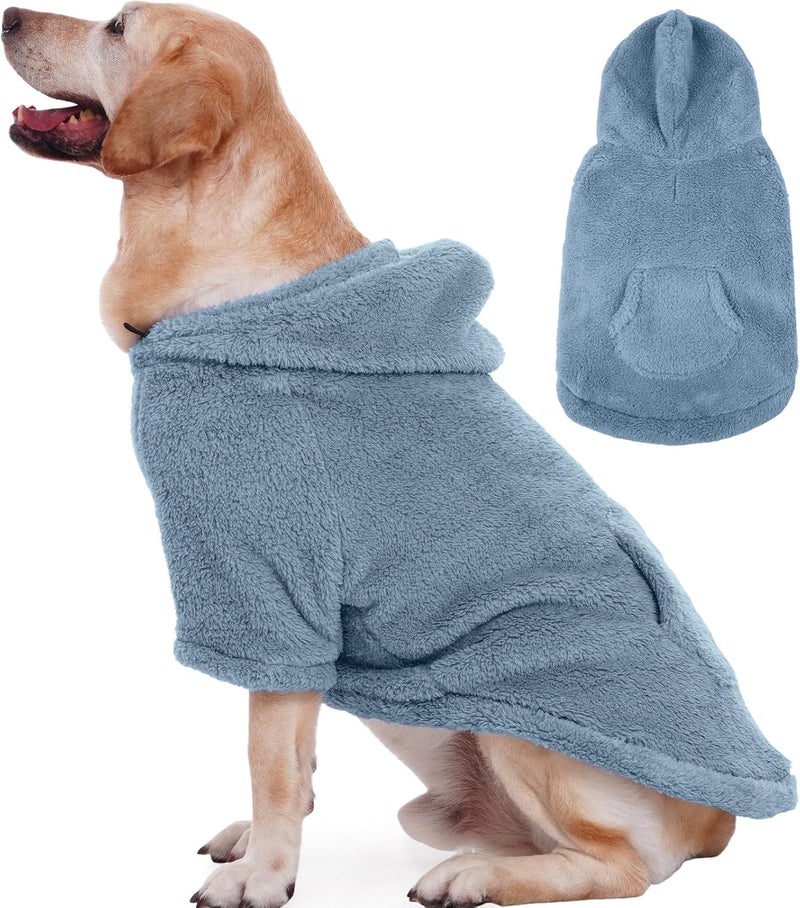 IDOMIK Fuzzy Dog Sweater with Adjustable Hood, Warm Fleece Dog Sweater Hoodie with Harness Hole & Pocket, Pullover Sweaters for Large Dogs, Fuzzy Hooded Sweatshirt for Fall Winter Christmas,Blue,3XL - Image 1