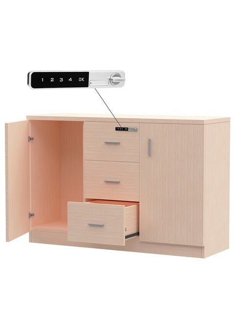 Mahmayi Carre 1147 Storage Cabinet with 3 Storage Drawer and 2 Side Door with Touch Screen Digital Lock ideal for Home and Office - Oak