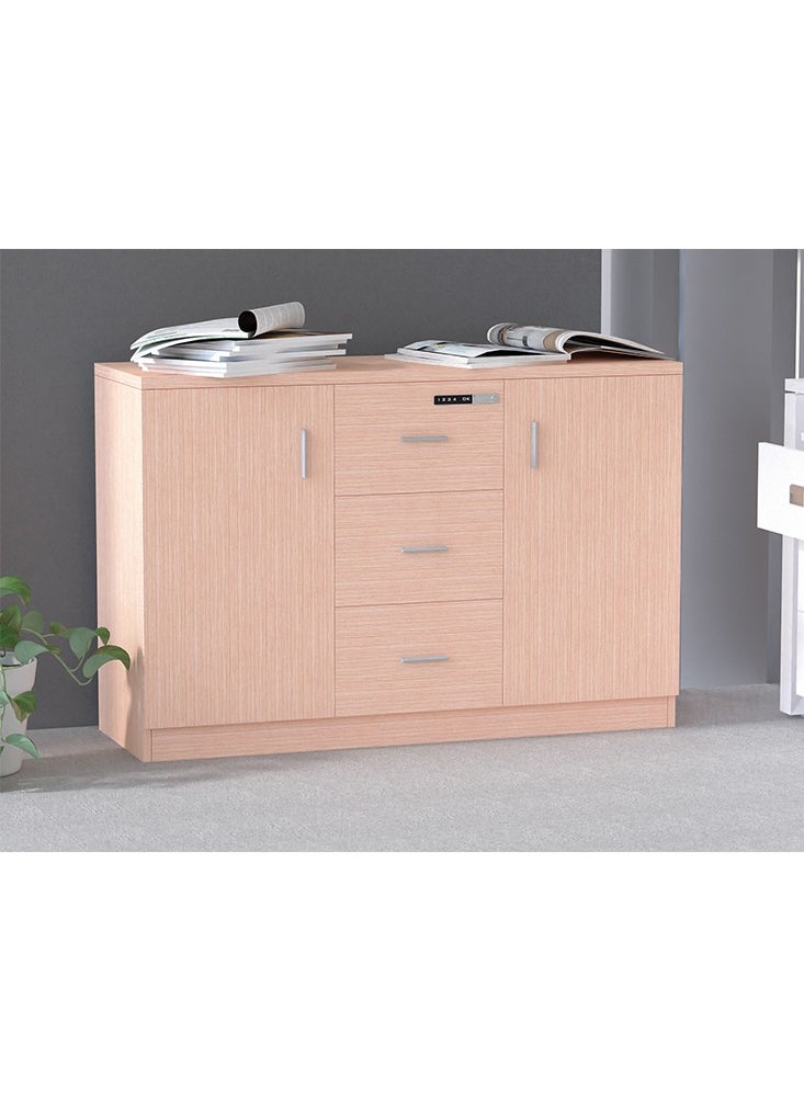 Mahmayi Carre 1147 Storage Cabinet with 3 Storage Drawer and 2 Side Door with Touch Screen Digital Lock ideal for Home and Office - Oak