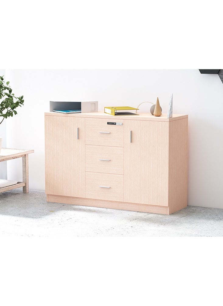 Mahmayi Carre 1147 Storage Cabinet with 3 Storage Drawer and 2 Side Door with Touch Screen Digital Lock ideal for Home and Office - Oak