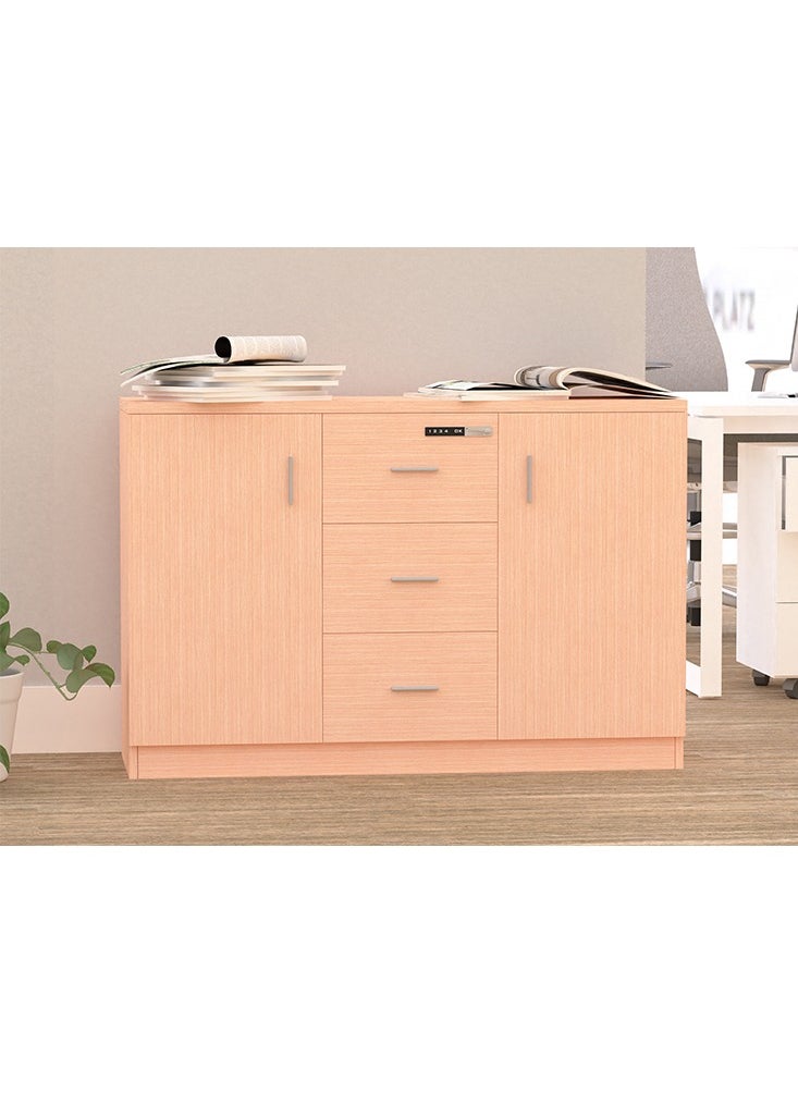 Mahmayi Carre 1147 Storage Cabinet with 3 Storage Drawer and 2 Side Door with Touch Screen Digital Lock ideal for Home and Office - Oak