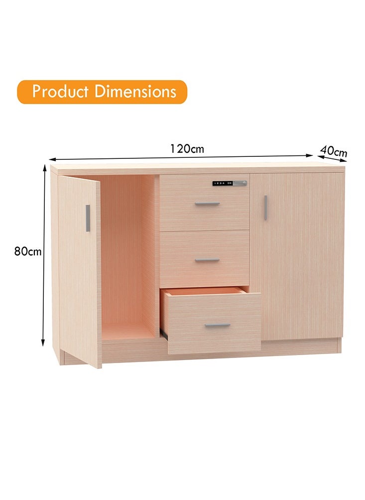 Mahmayi Carre 1147 Storage Cabinet with 3 Storage Drawer and 2 Side Door with Touch Screen Digital Lock ideal for Home and Office - Oak