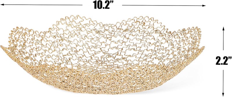 IBWell Decorative Dish for Home Decor and Centerpieces  Gold Vegetable Fruit Bowl BasketNormal for Kitchen Counter Table Centerpieces for Dining Room and Living Room Decor Gold Normal - Image 2