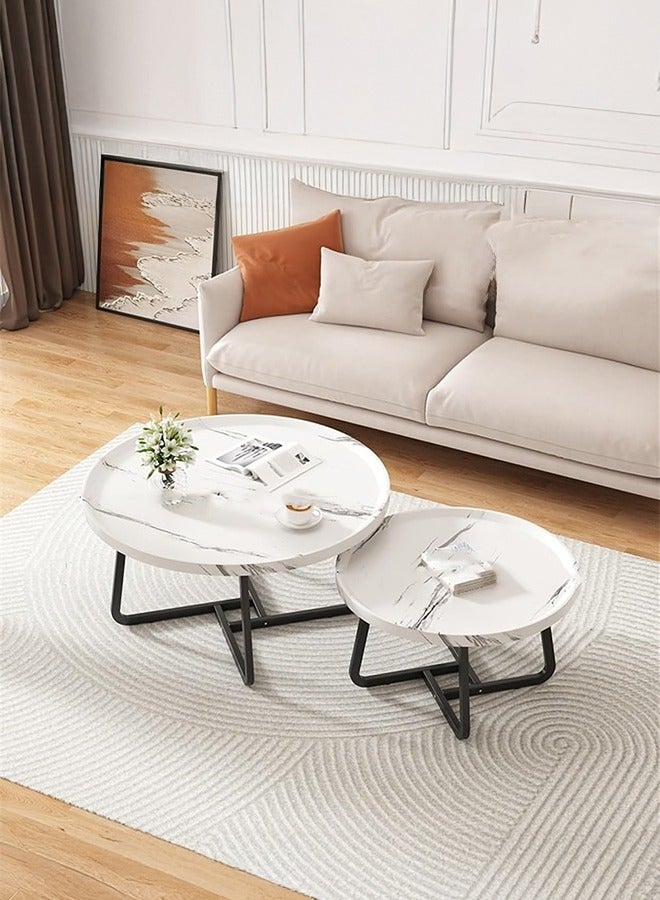 XiuWoo Coffee Table Set of 2, Wood Round End Table Side Tables, Nesting Table Modern Side Table,Medium Density Fiberboard and Metal Frame,Sturdy and Easy Assemblyfor Living Room Bedroom Office Balcony Yard,White 50CM+70CM - Image 1