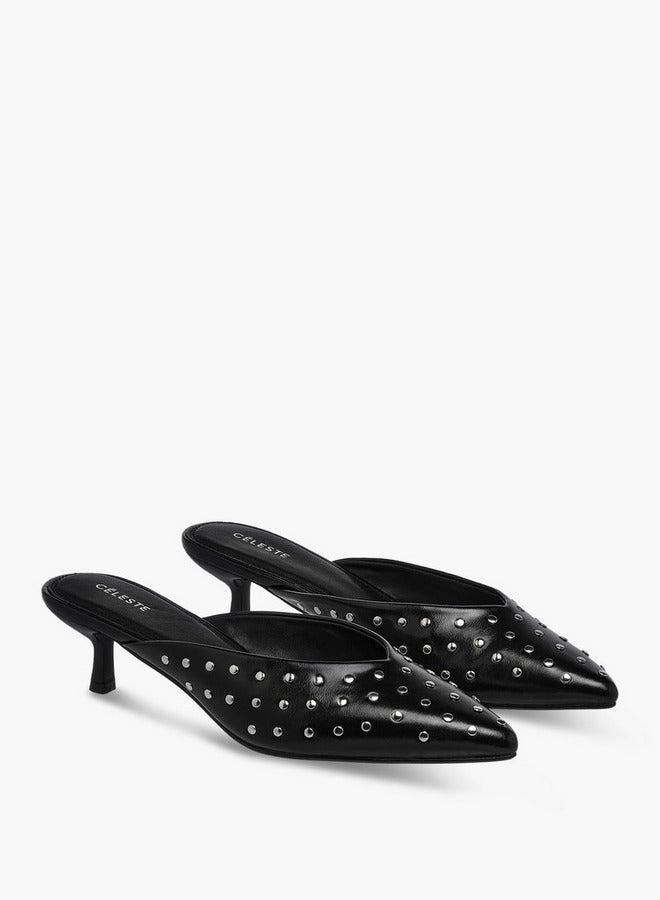 Celeste Women's Embellised Slip-On Mules with Kitten Heels - Image 3
