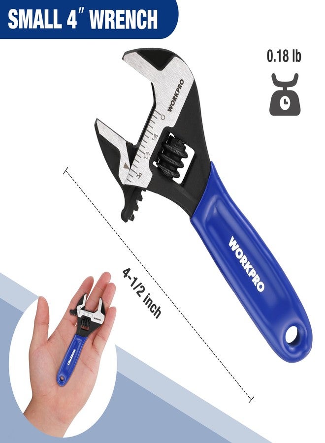 WORKPRO 4-Inch Mini Adjustable Wrench, Cr-V Steel Wide Jaw Black Oxide Wrench for Small Nuts, Metric & SAE Scales, for Home, Workshop and DIY - Image 3