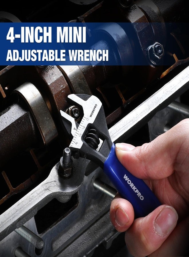 WORKPRO 4-Inch Mini Adjustable Wrench, Cr-V Steel Wide Jaw Black Oxide Wrench for Small Nuts, Metric & SAE Scales, for Home, Workshop and DIY - Image 2
