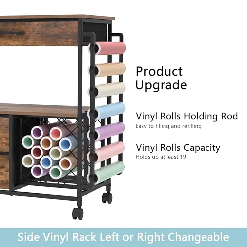 VENNQD Storage Cart Compatible with Cricut Machines Stand Cutting Machine Stand with Drawers and Vinyl Roll Holder Rolling Craft Cabinet Table for Cricut Craft Workstation (Rustic Brown) - Image 4